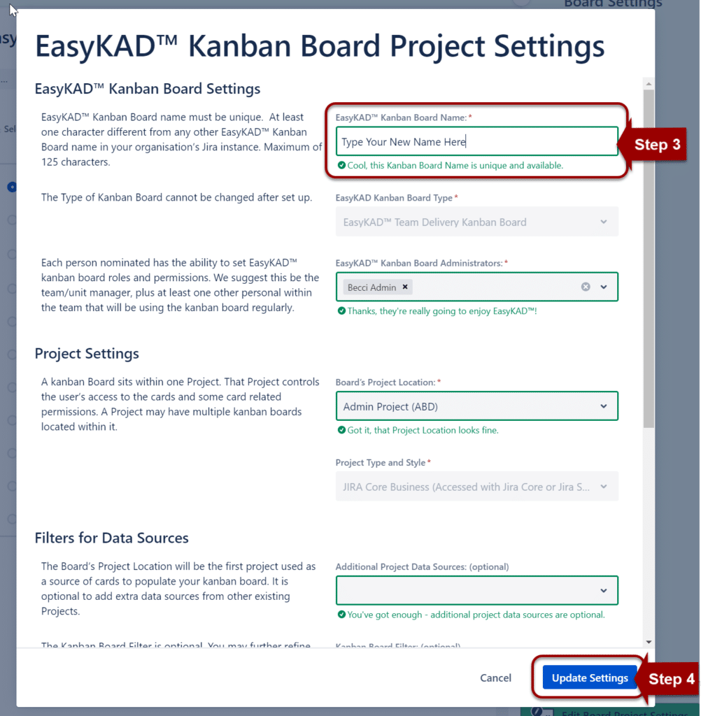 Change Kanban Board Name