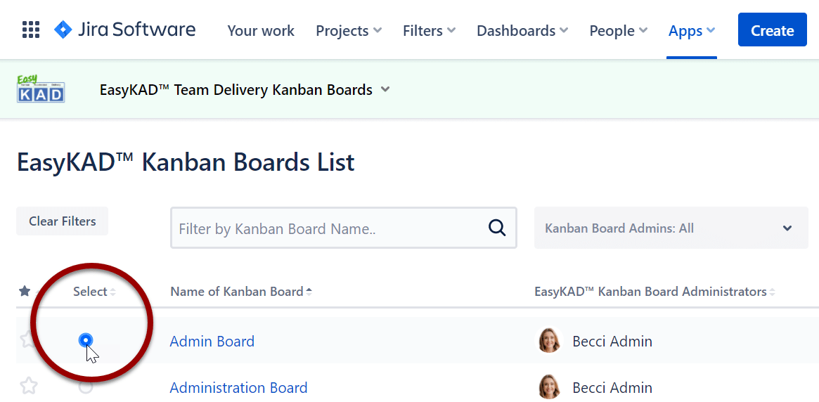 Select a Kanban Board